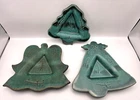 Art Pottery Christmas Trays Signed Amaryllis Mallette Set of 3 Tree Bell Angel