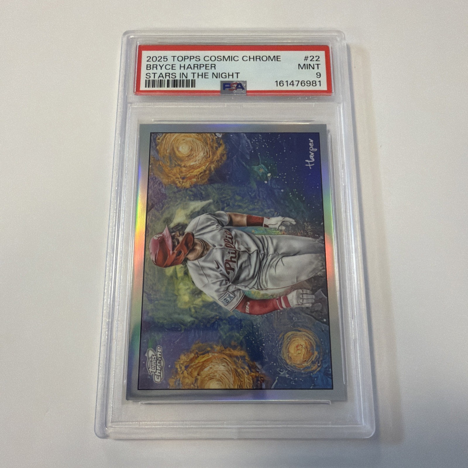 2025 Topps Cosmic Chrome Stars In The Night Bryce Harper PSA 9 Phillies view 3