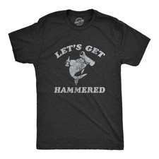 Mens Lets Get Hammered T Shirt Funny Hammerhead Shark Drinking Partying Joke Tee