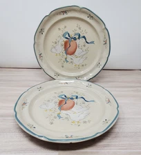 Set of 2 Vintage International Marmalade Goose Ducks Round Dish Plate 10 1/2"