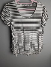Next Black & White Striped Ruffle Hem Top - Size 14
