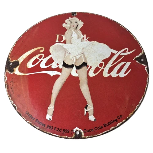 Vintage Coca Cola Porcelain Sign - Beverage Gas Pump Bottling Service Soda Sign