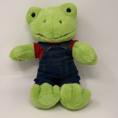 Build A Bear Spring Green Frog W Clothes Denim Blue Jean Overalls Outfit EUC