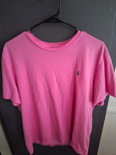 Polo Ralph Lauren Men's Logo T-Shirt Pink Solid Crew Neck Short Sleeve L
