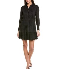 1 State Women's Dress L Fit & Flare Tiered Long Sleeve Silk Blend Sheer Boho NWT