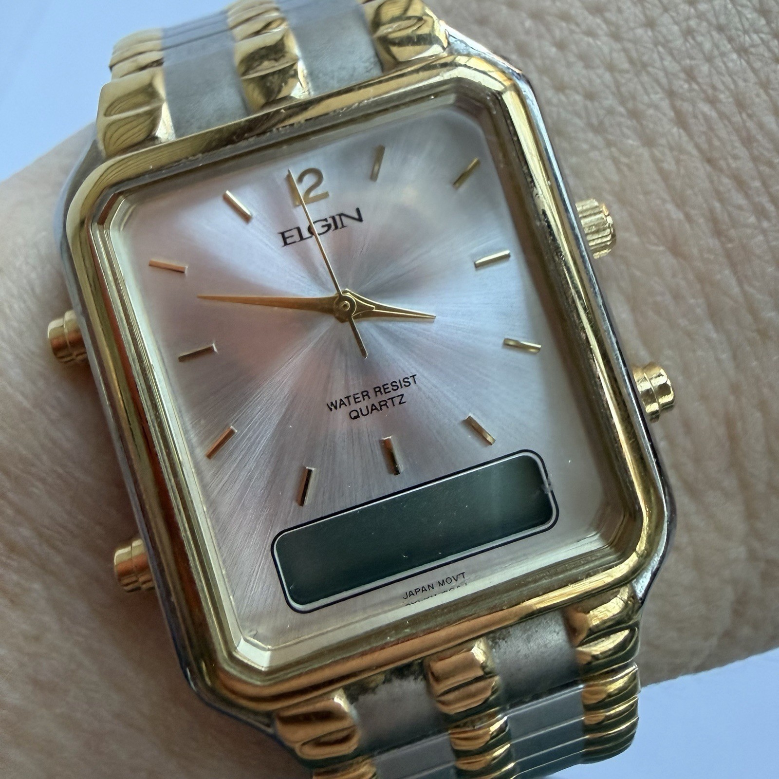 Elgin Two-Tone Rectangular Quartz Watch Stretch B… - image 1