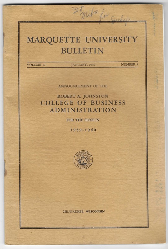 1939 Marquette University Bulletin, College of Business Administration