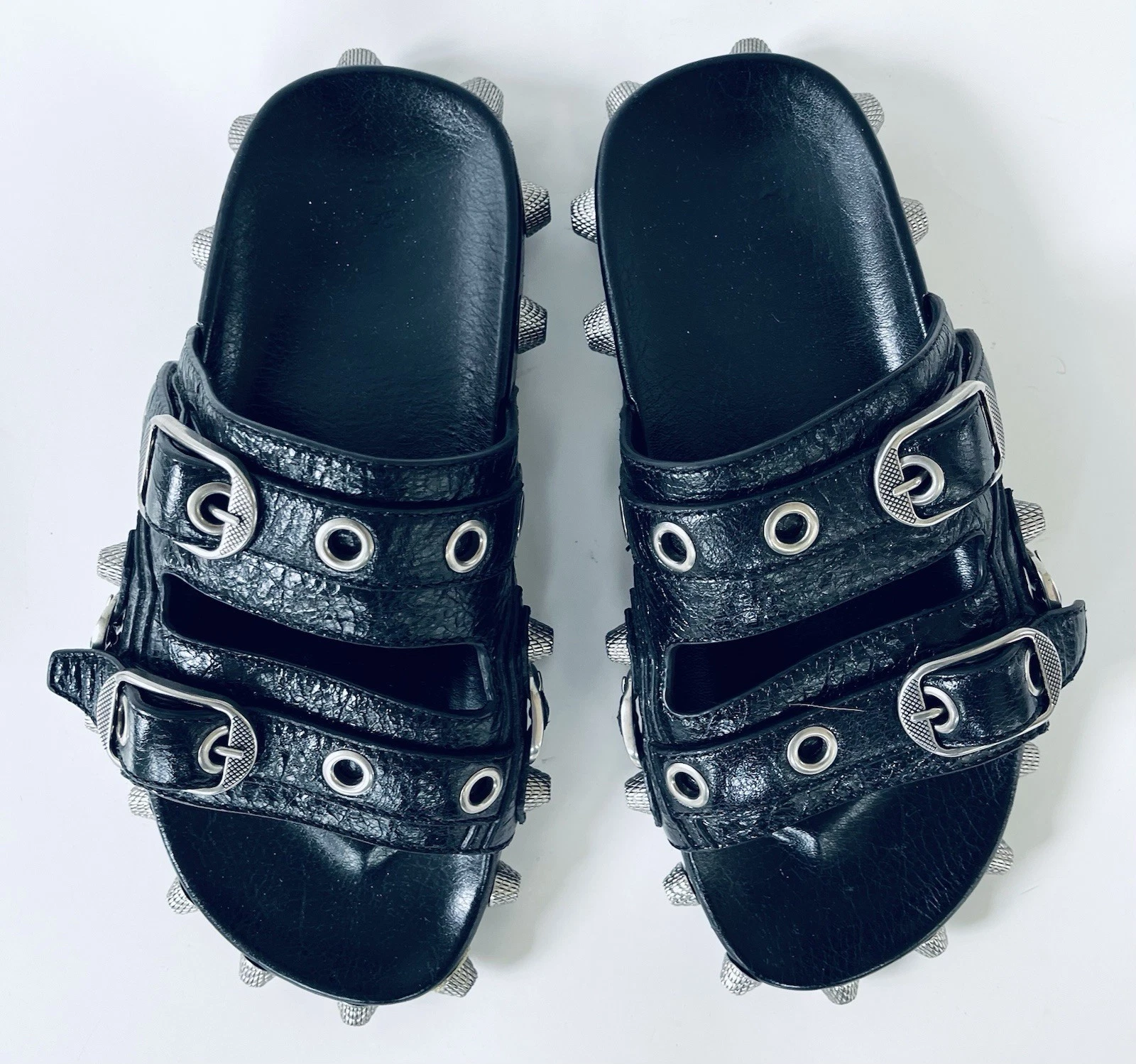 Balenciaga — Balenciaga Agneau Arena Cagole Black Leather Sandals Slides Size 37 Unworn