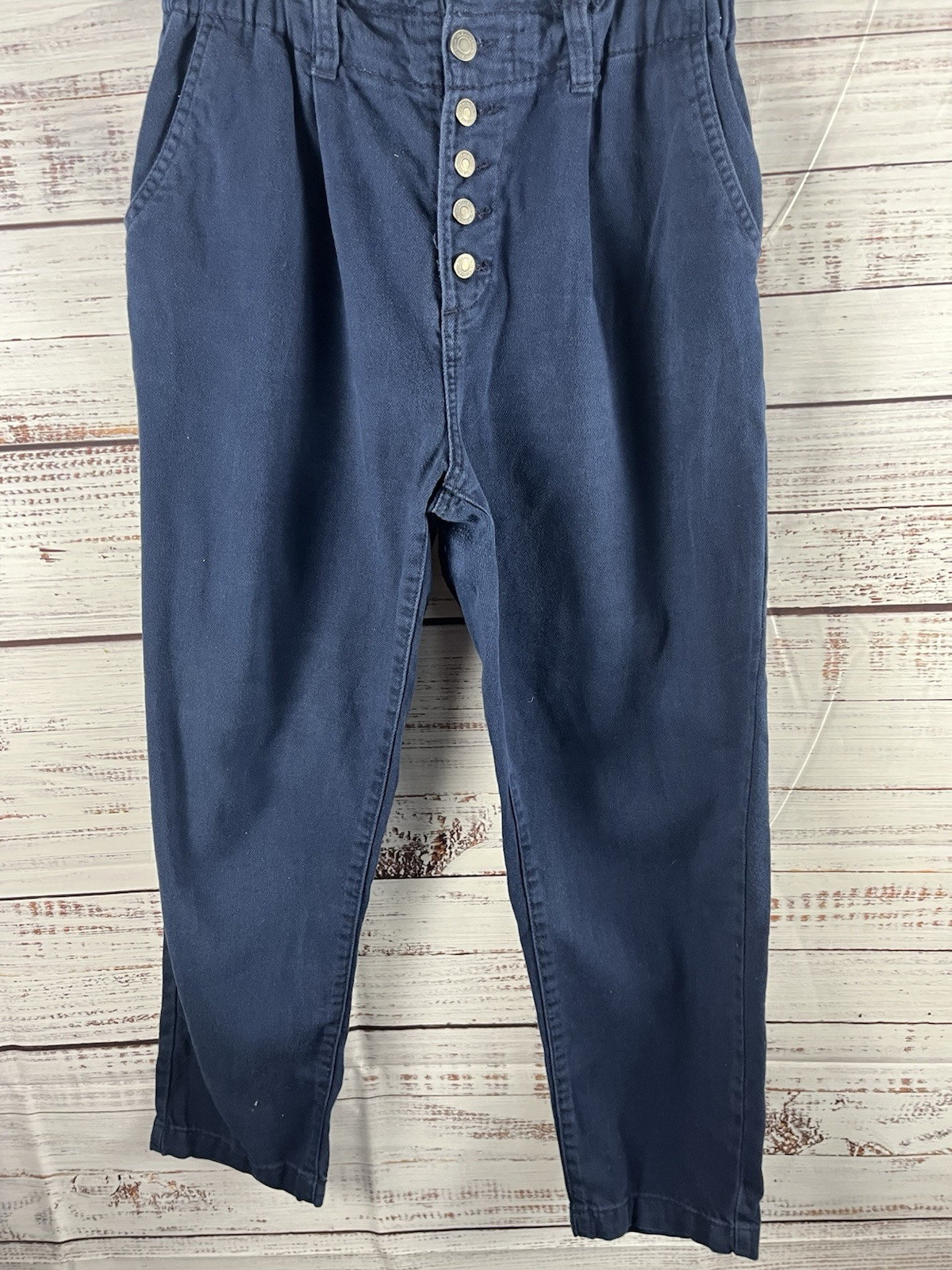 Time and Tru Women's High Rise Relax Button Fly Paperbag Pants Blue Size 8