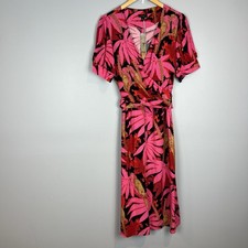 J. Crew Prink Dress Womens Size 12 Faux Wrap Midi Palm Print Short Sleeve NWT