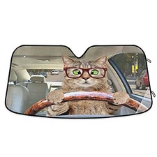 Cat Driving Car Car Front Windshield Sun Shade, Funny Accordion Folding Mult 3