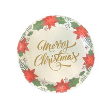 7" Merry Christmas Paper Dessert/Appetizer Plates Festive Disposable Dinner Pl