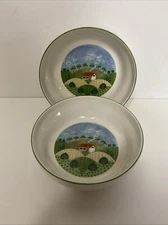 Vintage 1980's Sangostone 3645 “Country Cottage" Set/2 Coupe Cereal Bowls 6 1/2”