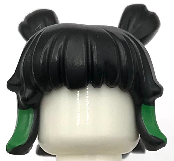 Lego New Black Minifigure Hair Female Space Buns Thick Bangs Green