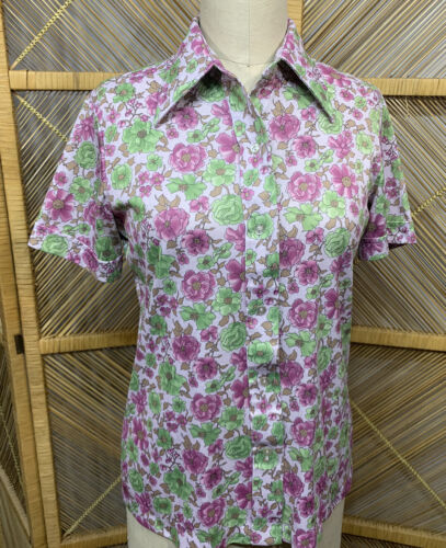 Vintage Shirt Perma Prest 70s Wildflower Medium - Picture 2 of 9