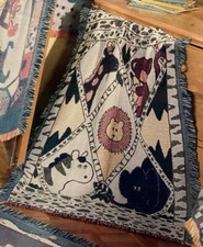 Vtg. New Riegel Baby Blanket 36  x48  Or Wall Hanging Elephant Zebra Lion Giraffe