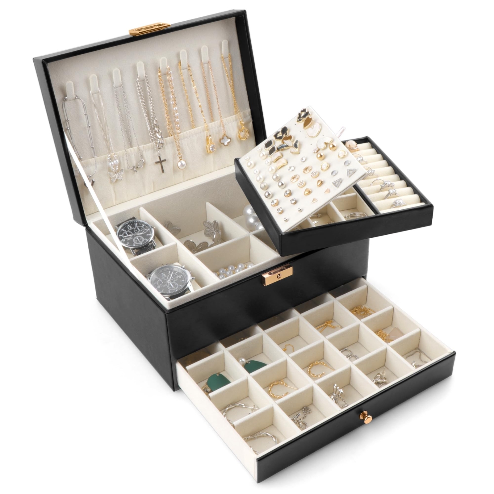 3-Layer Large Jewelry Organizer Storage Case for Women and Girls-image