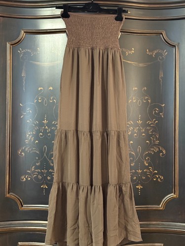 $129 Mint Velvet Bandeau Woven Mix Maxi Dress | Brown | XS ** RARE ** - Picture 4 of 9