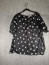 Ava & Viv Blouse Women 3X Short Sleeve Black Polka Dot Career Office Business
