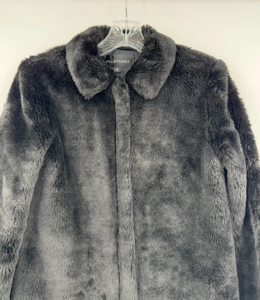 Abrigo Jill Stuart para mujer negro de piel sintética con cuello de longitud media cremallera talla S Foto 2 de 4