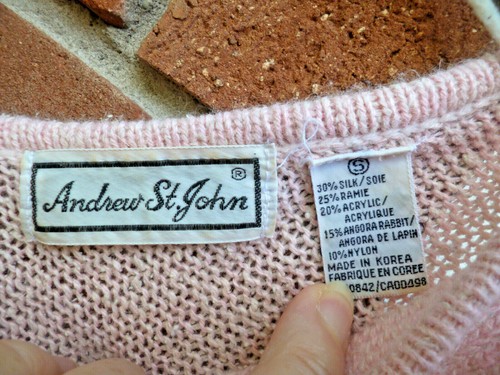 Vintage ANDREW ST. JOHN Silk, Angora Blend Sleeveless Pink Sweater SMALL - Picture 3 of 5