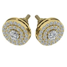 Halo Solitaire Studs Earrings Round Diamond Double I1 G 1.00 Ct 14K White Gold