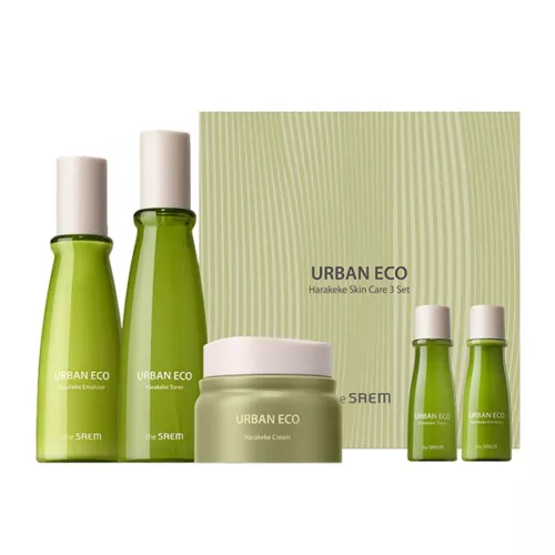 THE SAEM Urban Eco Harakeke Skin Care 3 Set (5 item) Toner Emulsion Cream