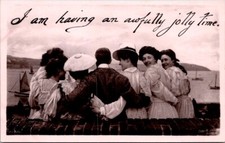Vtg RPPC Postcard- Having Jolly Time at Sea Shore Ladies and Gent- Davidson Bros