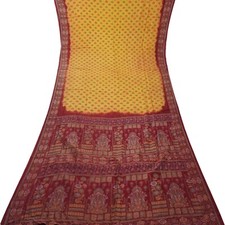 Vintage Mustard Brown Sarees 100 Pure Silk Printed Indian Sari 6YD Craft Fabric