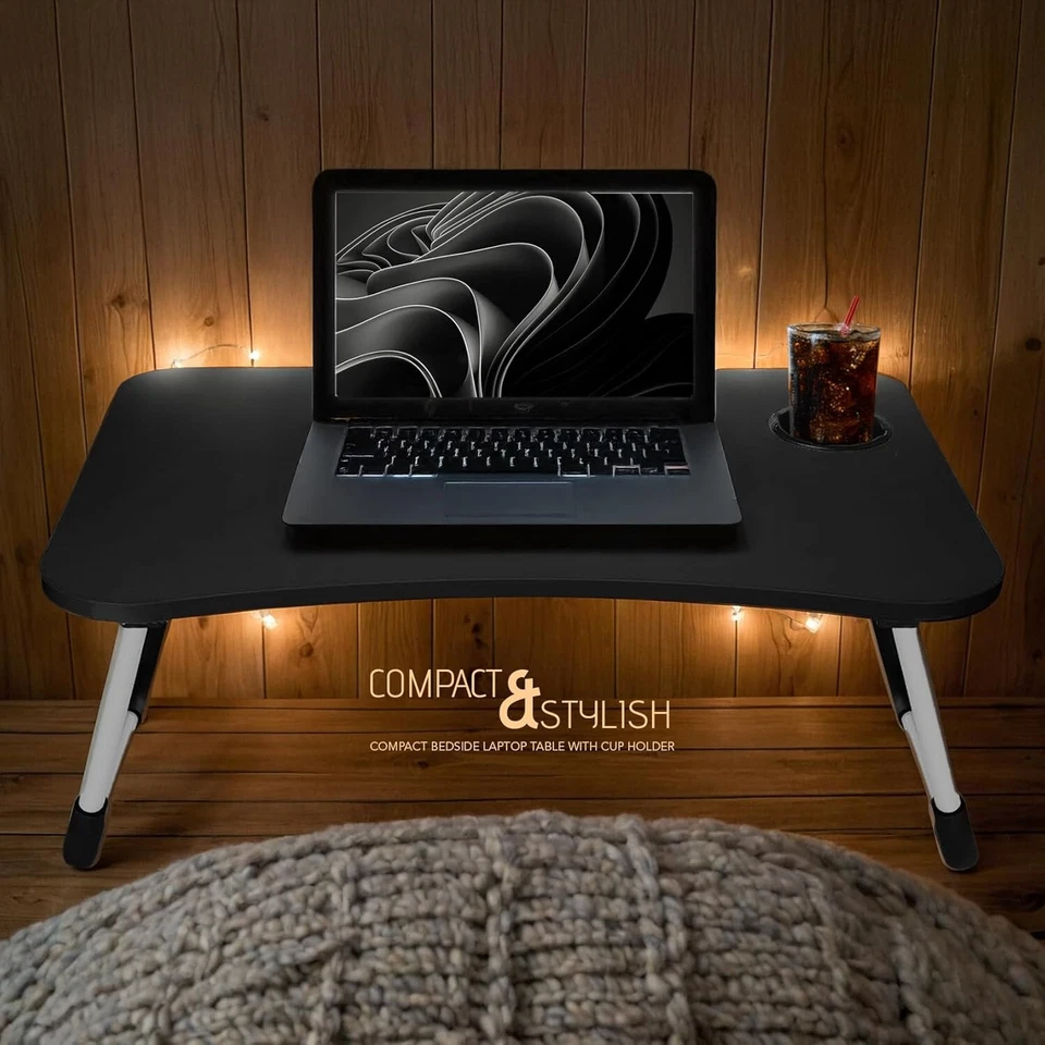 ICE ARMOR 2-PC Laptop Tray Lap Desk Stand Foldable Bed Table Cup Slot Black/Blue - Image 2 of 4