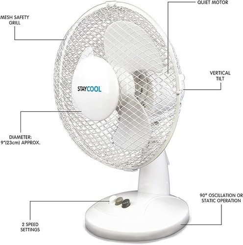 9" 12" inch Stay Cool Home Summer Oscillating Table Fan 2,3 Speed Settings - Picture 7 of 12