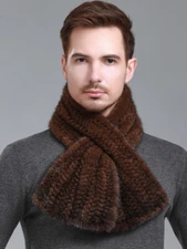 Men's Real Mink Fur Scarf Neckerchief Winter Warm Collar Wraps Fishtail Brown