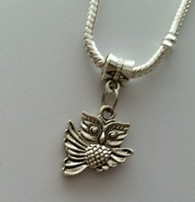 Silver Owl Bird Dangle Charm Pendant Bead For European Style Bracelets Necklace