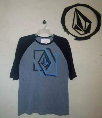 Volcom Raglan Volcom Youth XL/Womens Med Gray Logo Black Raglan Baseball 3/4 Sleeves ...