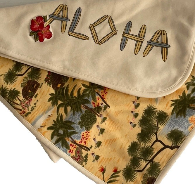 Manta bebé Gymboree 2004 de colección estampado hawaiano Aloha tabla de surf bordada RARA Foto 2 de 4