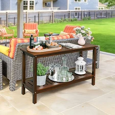 48" 2-Tier Wood Console Table Multifunctional Storage Bar Indoor Outdoor Coffee