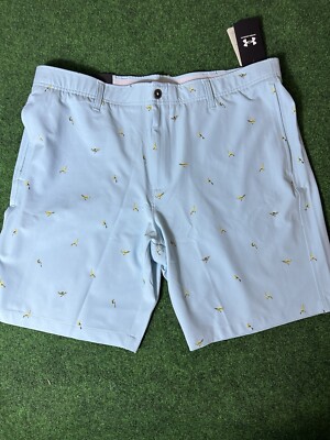 Under Armour Mens 40 Light Blue Shorts Gray All Over Bird Print 1377303 014 New