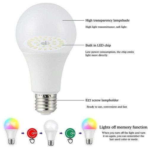 E27 RGBW LED Light Bulb 16-Color Changing W/ Remote Party Room For Home B7C1 - Picture 8 of 10