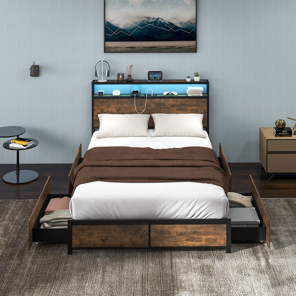 KIMENICH Metallbett 140x200cm Mit USB-Station & Schubladen