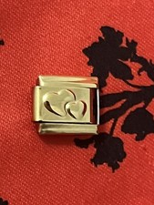 New Gold Dual Love Hearts Italian Charm Fits 9mm Nomination Bracelet Great Gift