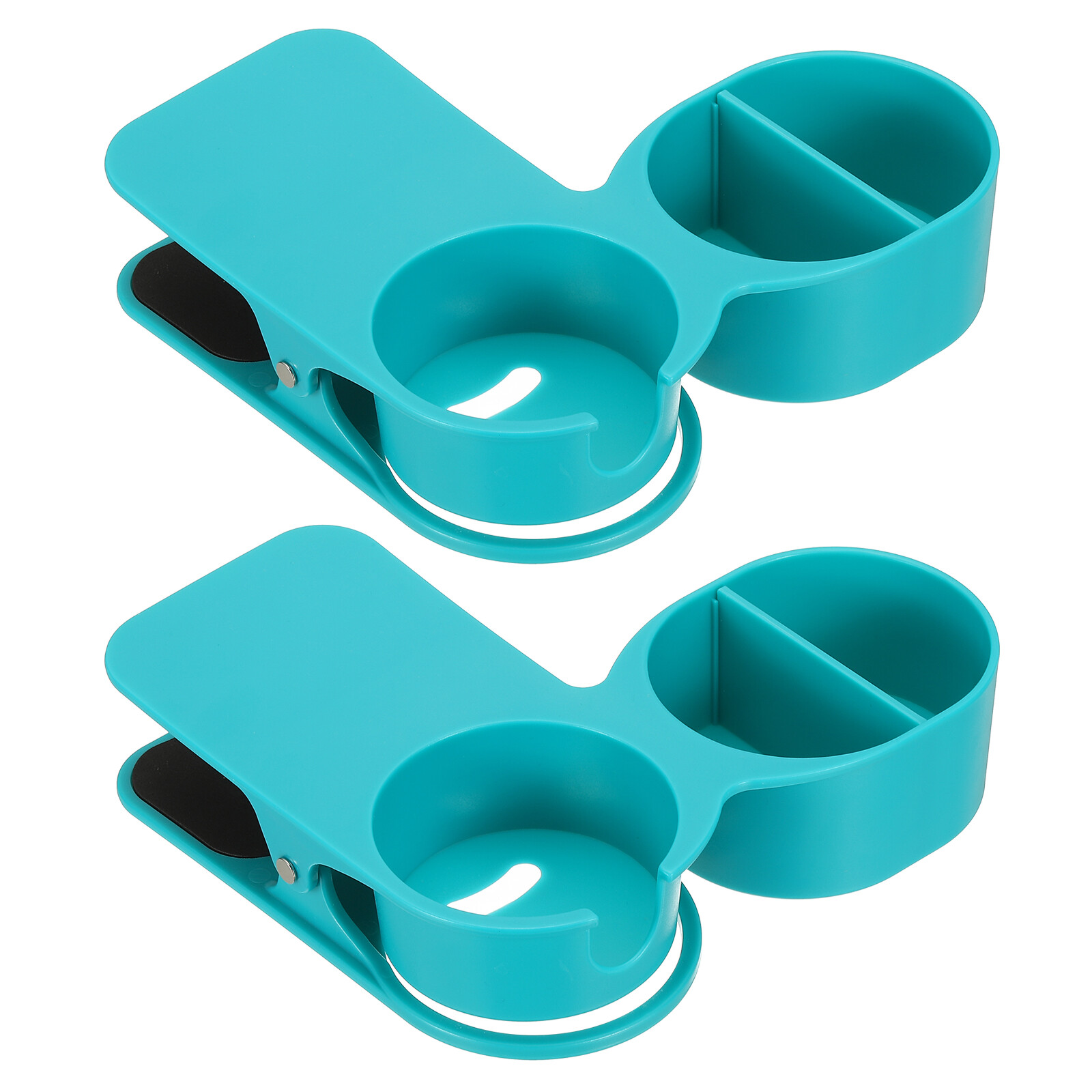 Desk Cup Holder Clip, 2 Pcs Clamp on Table Bottle Holder with Storage, Blue
