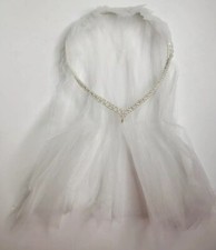 Girls White Faux Pearl Crown Short Veil Flower Girl Communion Dress Up
