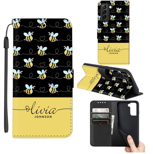 Stand Wallet Leather For Samsung Galaxy S23 S22 S24 Personalised Phone Bee Cover - Picture 4 of 100