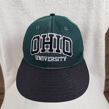 Vintage Ohio Bobcats Hat Cap Fitted 7 Green Black Big Print Logo Pro Line 90s