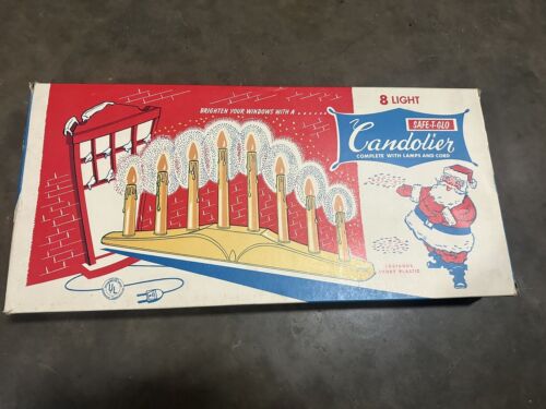 Christmas 8 Light Candoliers Safe-T- Glo With Original Box 1960s Yule Glo #1 - Picture 1 of 13
