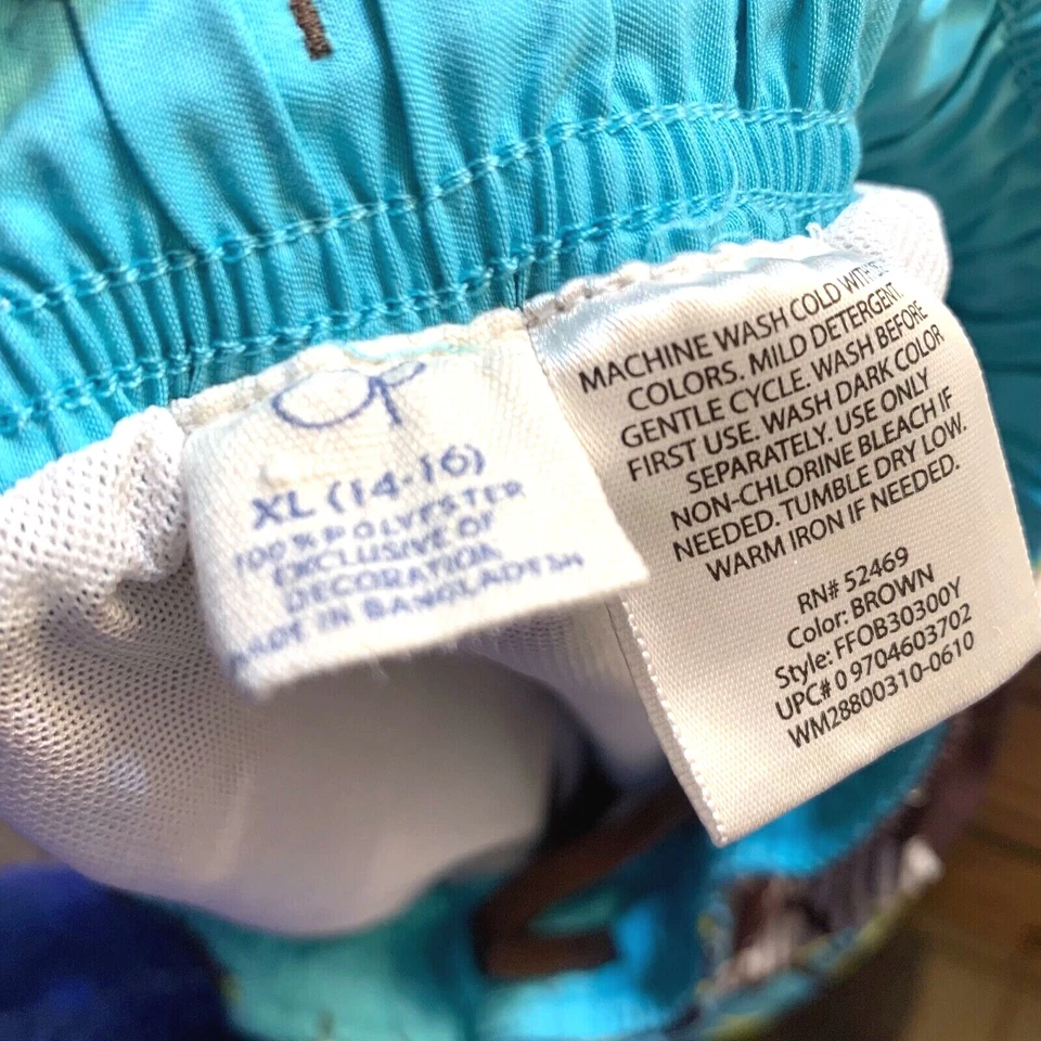 OP Ocean Pacific Swim Trunks Youth XL 14-16 Brown Blue Yellow Hibiscus pockets - Image 4 of 4