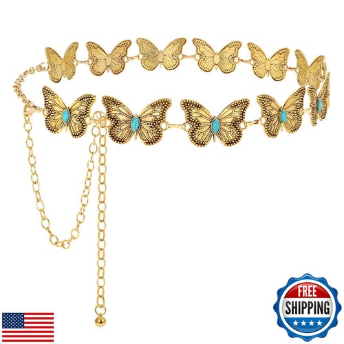 LEACOOLKEY Western Metal Concho Belt for Women Cowgirl Boho Waist Chain Belt
