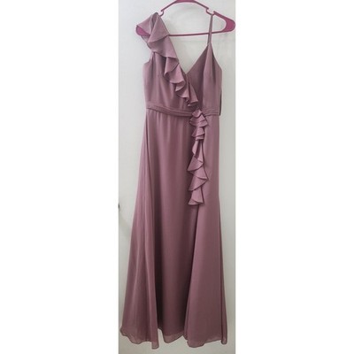 Marchesa Notte Bridesmaid Dress Mauve Ruffle One Shoulder Maxi Gown Size 0