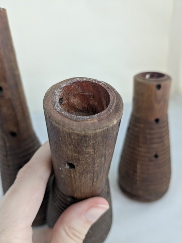 Antique Wooden Beehive Wood Spool Candle Holders Country Industrial Set Of 3 - Picture 3 of 7