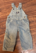 OshKosh B'Gosh Size 12 MO Vestbak Blue Stripe Bib Denim Jean Overalls With Snaps